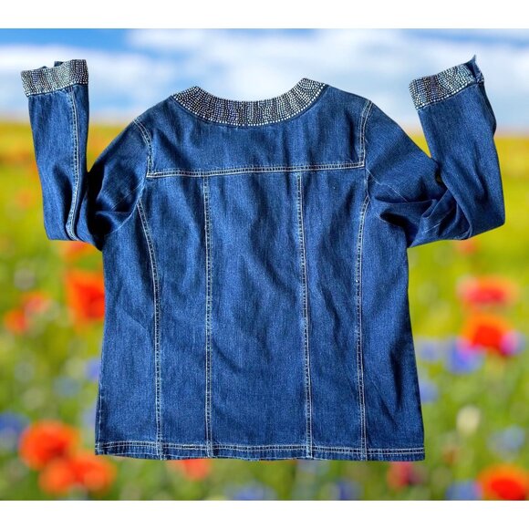 Vintage Quacker Factory Jean Jacket Large Blue Denim Embellished Front B… - Picture 7 of 12